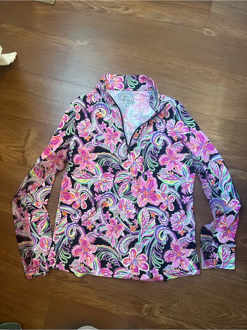IBKUL Women's Long Sleeve Floral Print Pullover - Black, Pink, Green